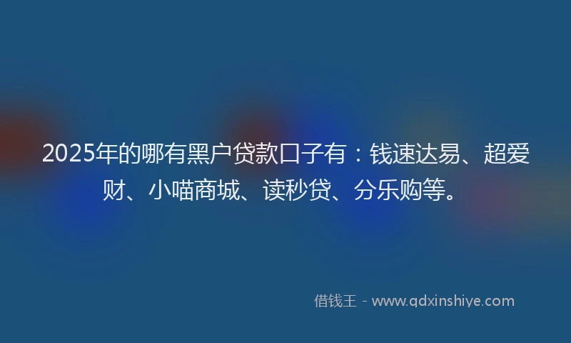 2025年的哪有黑户贷款口子有：钱速达易、超爱财、小喵商城、读秒贷、分乐购等。