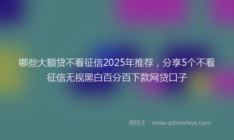 哪些大额贷不看征信2025年推荐，分享5个不看征信无视黑白百分百下款网贷口子