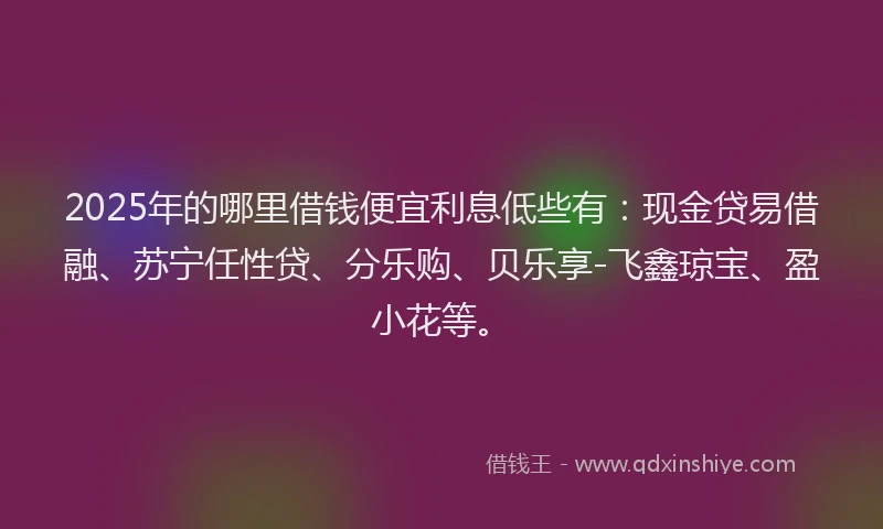 2025年的哪里借钱便宜利息低些有：现金贷易借融、苏宁任性贷、分乐购、贝乐享-飞鑫琼宝、盈小花等。