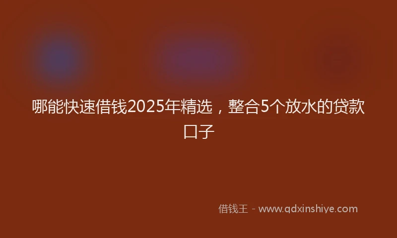 哪能快速借钱2025年精选，整合5个放水的贷款口子