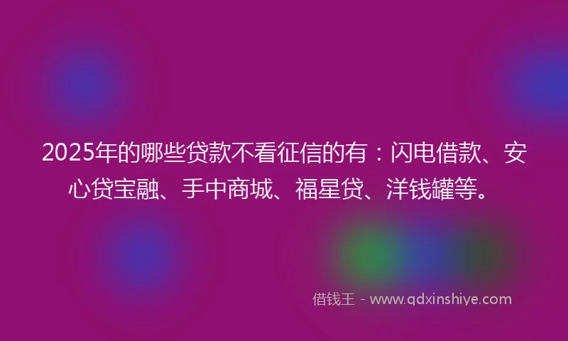 2025年的哪些贷款不看征信的有：闪电借款、安心贷宝融、手中商城、福星贷、洋钱罐等。