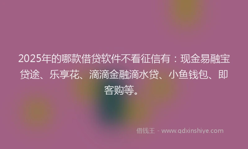 2025年的哪款借贷软件不看征信有：现金易融宝贷途、乐享花、滴滴金融滴水贷、小鱼钱包、即客购等。