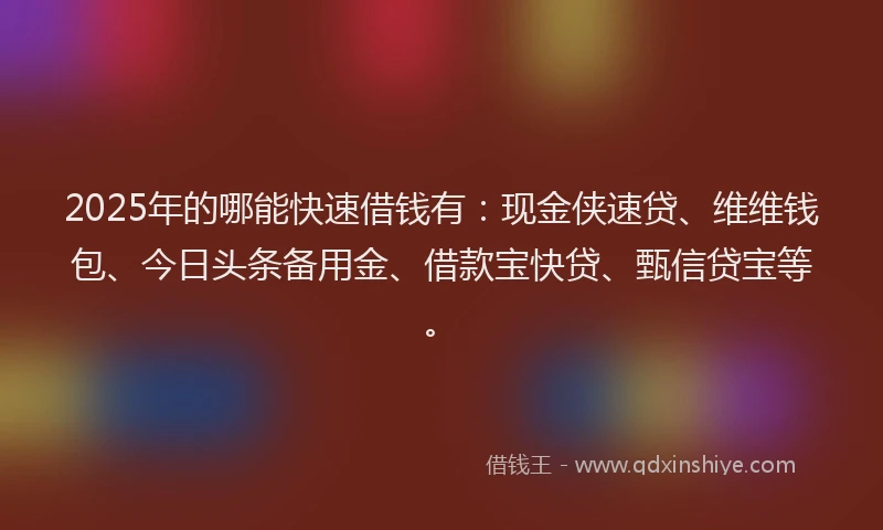 2025年的哪能快速借钱有：现金侠速贷、维维钱包、今日头条备用金、借款宝快贷、甄信贷宝等。