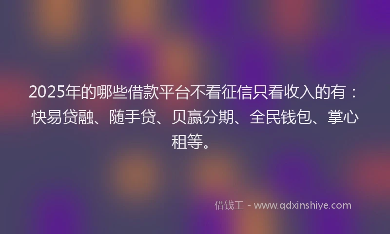 2025年的哪些借款平台不看征信只看收入的有：快易贷融、随手贷、贝赢分期、全民钱包、掌心租等。