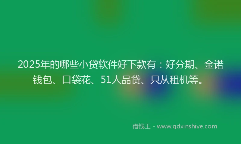 2025年的哪些小贷软件好下款有：好分期、金诺钱包、口袋花、51人品贷、只从租机等。