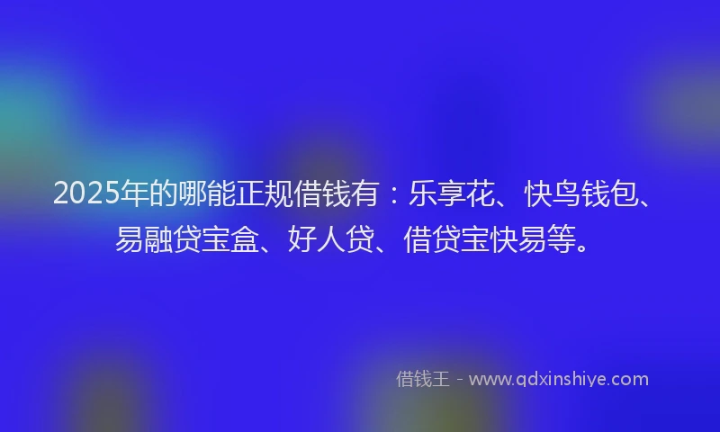 2025年的哪能正规借钱有：乐享花、快鸟钱包、易融贷宝盒、好人贷、借贷宝快易等。