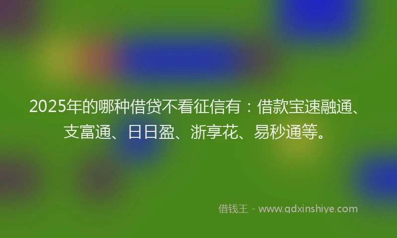 2025年的哪种借贷不看征信有：借款宝速融通、支富通、日日盈、浙享花、易秒通等。