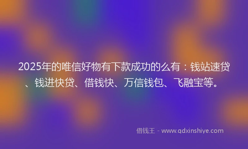 2025年的唯信好物有下款成功的么有：钱站速贷、钱进快贷、借钱快、万信钱包、飞融宝等。