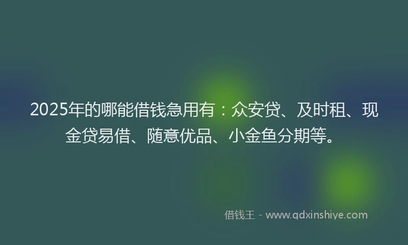 2025年的哪能借钱急用有：众安贷、及时租、现金贷易借、随意优品、小金鱼分期等。