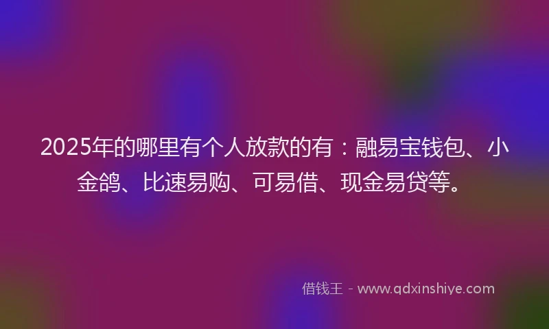 2025年的哪里有个人放款的有：融易宝钱包、小金鸽、比速易购、可易借、现金易贷等。