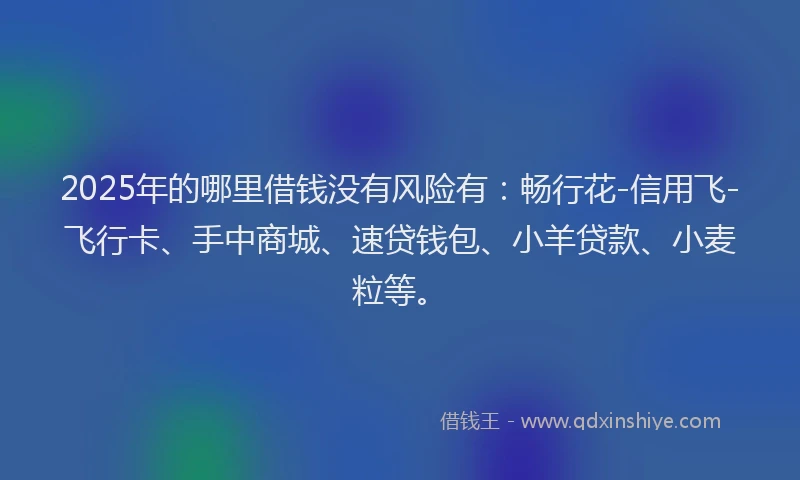 2025年的哪里借钱没有风险有：畅行花-信用飞-飞行卡、手中商城、速贷钱包、小羊贷款、小麦粒等。