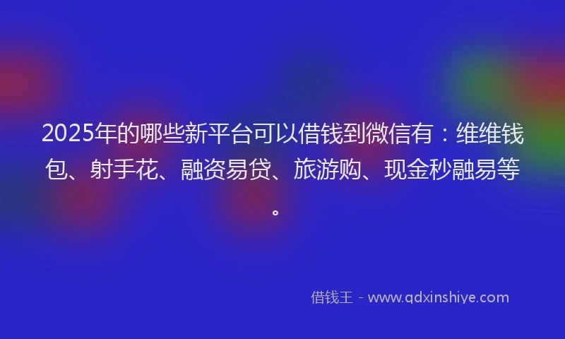 2025年的哪些新平台可以借钱到微信有：维维钱包、射手花、融资易贷、旅游购、现金秒融易等。