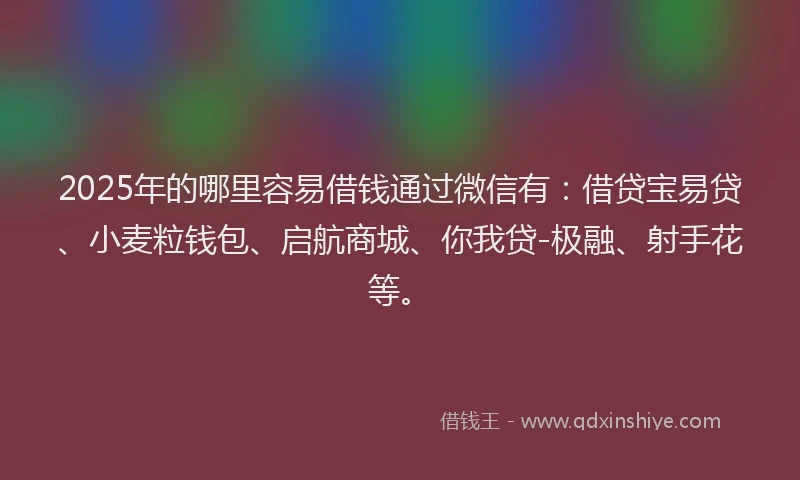 2025年的哪里容易借钱通过微信有：借贷宝易贷、小麦粒钱包、启航商城、你我贷-极融、射手花等。
