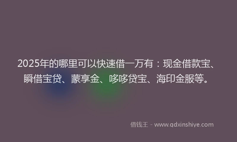 2025年的哪里可以快速借一万有：现金借款宝、瞬借宝贷、蒙享金、哆哆贷宝、海印金服等。
