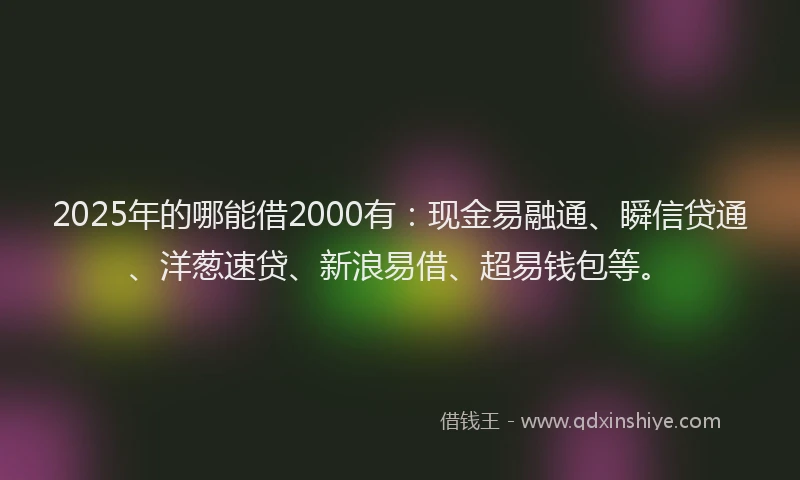 2025年的哪能借2000有：现金易融通、瞬信贷通、洋葱速贷、新浪易借、超易钱包等。