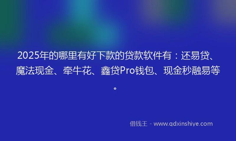 2025年的哪里有好下款的贷款软件有:还易贷、魔法现金、牵牛花、鑫贷Pro钱包、现金秒融易等。