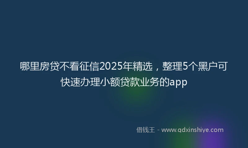 哪里房贷不看征信2025年精选，整理5个黑户可快速办理小额贷款业务的app