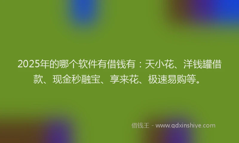 2025年的哪个软件有借钱有：天小花、洋钱罐借款、现金秒融宝、享来花、极速易购等。