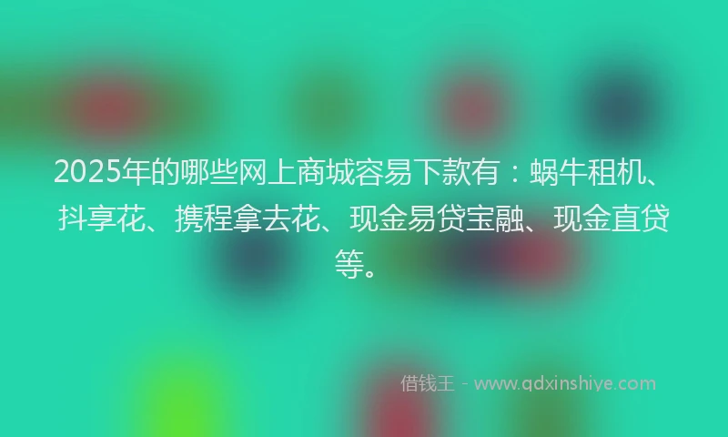 2025年的哪些网上商城容易下款有：蜗牛租机、抖享花、携程拿去花、现金易贷宝融、现金直贷等。