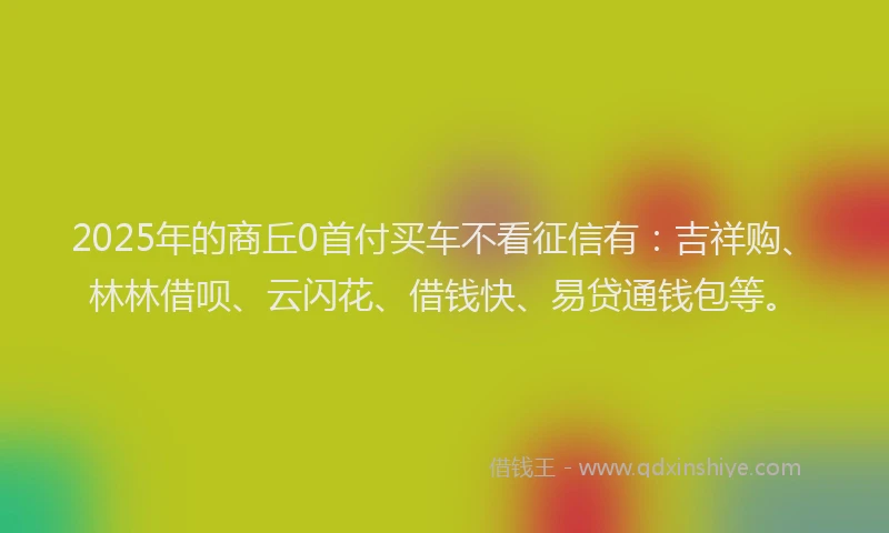 2025年的商丘0首付买车不看征信有：吉祥购、林林借呗、云闪花、借钱快、易贷通钱包等。