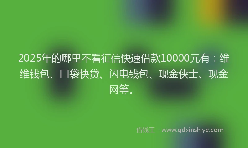 2025年的哪里不看征信快速借款10000元有：维维钱包、口袋快贷、闪电钱包、现金侠士、现金网等。