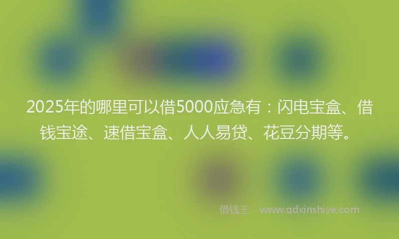 2025年的哪里可以借5000应急有：闪电宝盒、借钱宝途、速借宝盒、人人易贷、花豆分期等。