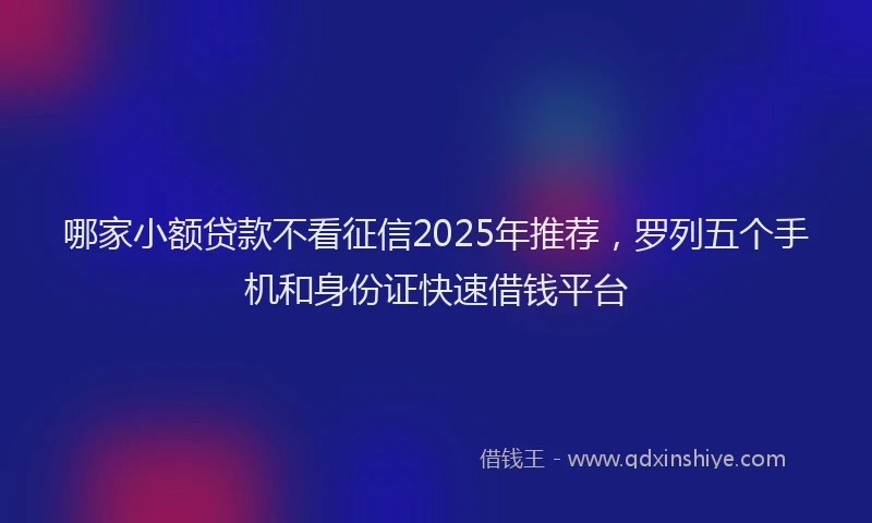 哪家小额贷款不看征信2025年推荐，罗列五个手机和身份证快速借钱平台