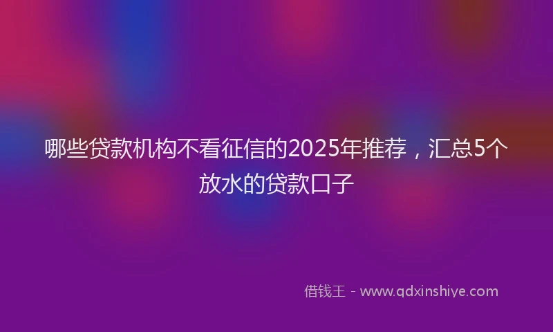 哪些贷款机构不看征信的2025年推荐，汇总5个放水的贷款口子
