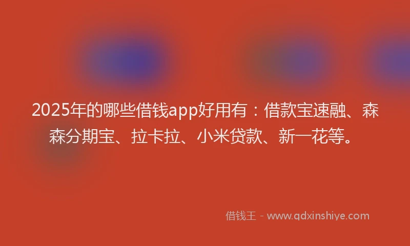 2025年的哪些借钱app好用有：借款宝速融、森森分期宝、拉卡拉、小米贷款、新一花等。