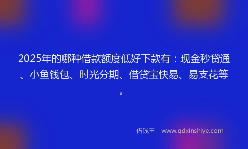 2025年的哪种借款额度低好下款有：现金秒贷通、小鱼钱包、时光分期、借贷宝快易、易支花等。