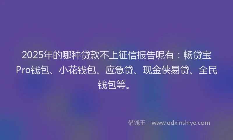 2025年的哪种贷款不上征信报告呢有：畅贷宝Pro钱包、小花钱包、应急贷、现金侠易贷、全民钱包等。