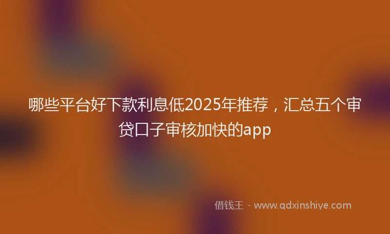 哪些平台好下款利息低2025年推荐，汇总五个审贷口子审核加快的app
