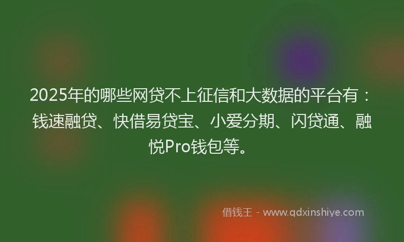2025年的哪些网贷不上征信和大数据的平台有：钱速融贷、快借易贷宝、小爱分期、闪贷通、融悦Pro钱包等。