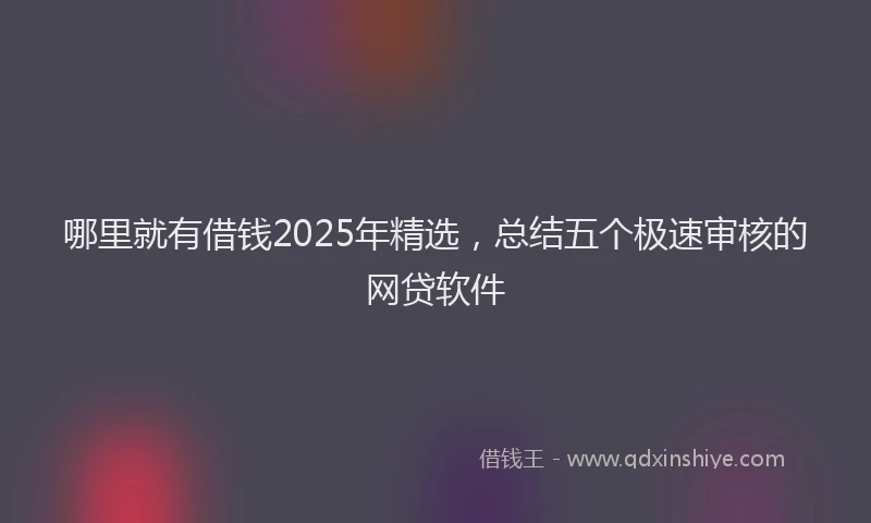 哪里就有借钱2025年精选,总结五个极速审核的网贷软件