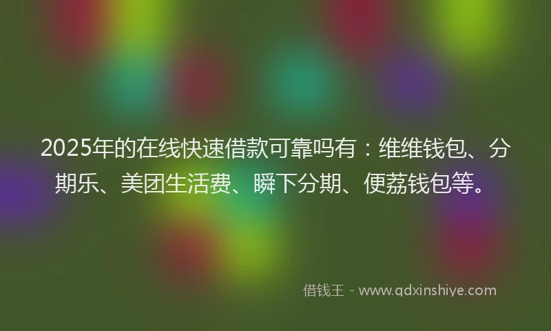 2025年的在线快速借款可靠吗有：维维钱包、分期乐、美团生活费、瞬下分期、便荔钱包等。