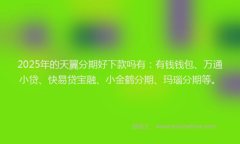 2025年的天翼分期好下款吗有：有钱钱包、万通小贷、快易贷宝融、小金鹤分期、玛瑙分期等。