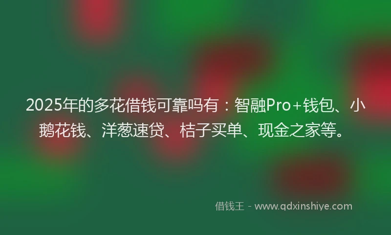 2025年的多花借钱可靠吗有：智融Pro+钱包、小鹅花钱、洋葱速贷、桔子买单、现金之家等。