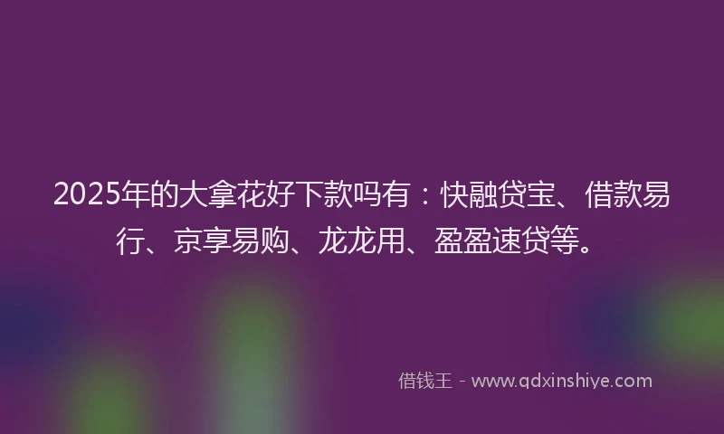 2025年的大拿花好下款吗有：快融贷宝、借款易行、京享易购、龙龙用、盈盈速贷等。