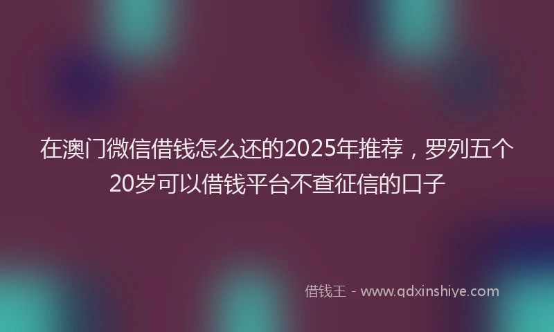 在澳门微信借钱怎么还的2025年推荐，罗列五个20岁可以借钱平台不查征信的口子