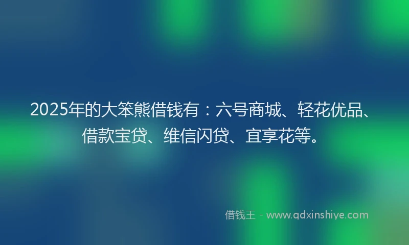 2025年的大笨熊借钱有：六号商城、轻花优品、借款宝贷、维信闪贷、宜享花等。