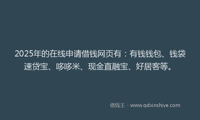 2025年的在线申请借钱网页有：有钱钱包、钱袋速贷宝、哆哆米、现金直融宝、好居客等。