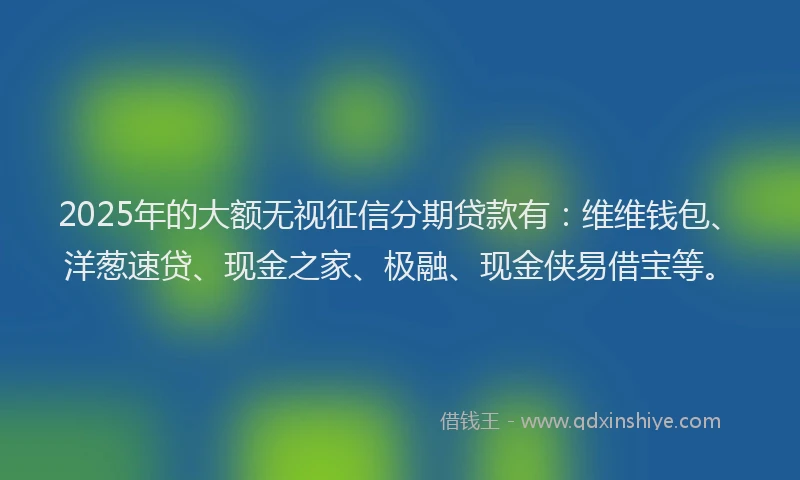 2025年的大额无视征信分期贷款有：维维钱包、洋葱速贷、现金之家、极融、现金侠易借宝等。