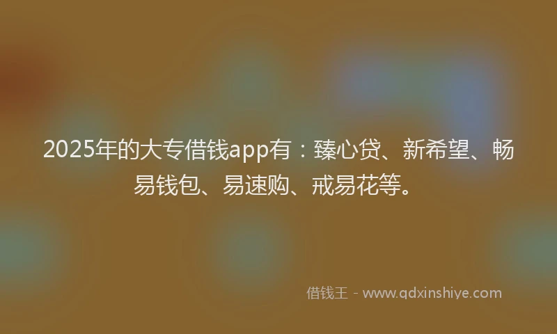 2025年的大专借钱app有：臻心贷、新希望、畅易钱包、易速购、戒易花等。