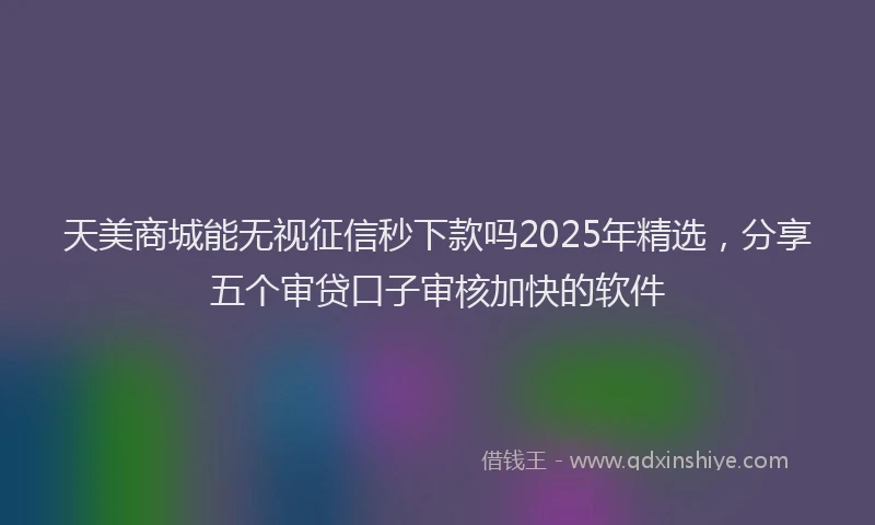 天美商城能无视征信秒下款吗2025年精选，分享五个审贷口子审核加快的软件