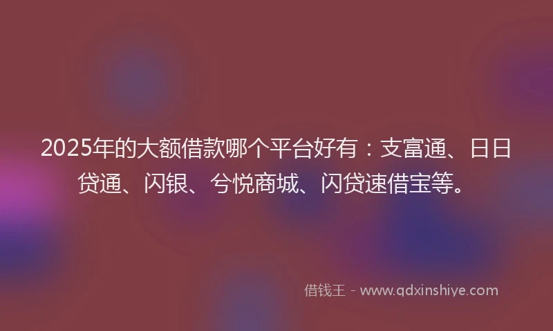2025年的大额借款哪个平台好有：支富通、日日贷通、闪银、兮悦商城、闪贷速借宝等。