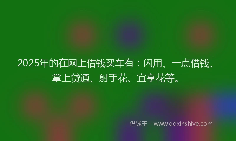 2025年的在网上借钱买车有：闪用、一点借钱、掌上贷通、射手花、宜享花等。