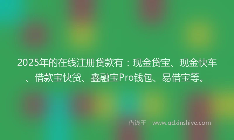 2025年的在线注册贷款有：现金贷宝、现金快车、借款宝快贷、鑫融宝Pro钱包、易借宝等。