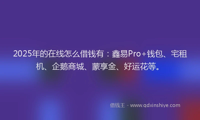 2025年的在线怎么借钱有：鑫易Pro+钱包、宅租机、企鹅商城、蒙享金、好运花等。