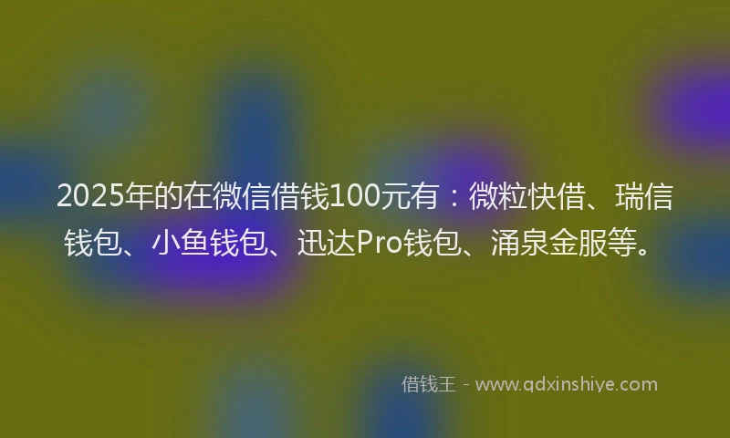 2025年的在微信借钱100元有：微粒快借、瑞信钱包、小鱼钱包、迅达Pro钱包、涌泉金服等。