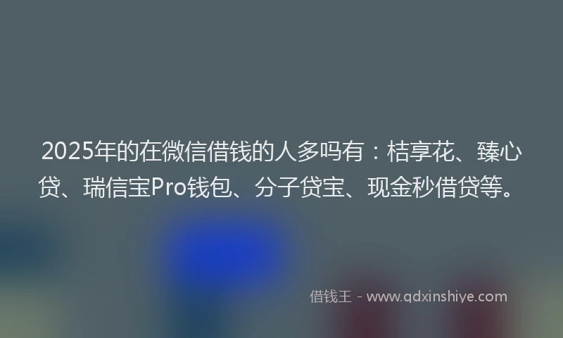 2025年的在微信借钱的人多吗有:桔享花、臻心贷、瑞信宝Pro钱包、分子贷宝、现金秒借贷等。